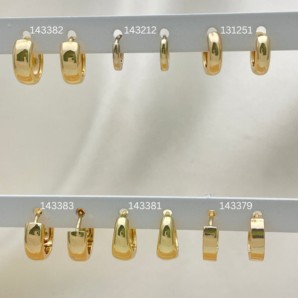 Gold Filled Hoop Earrings — 50 Assorted Huggie Hoops in $2.00 each for — main product view — SKU 152735 | Oro Laminado aretes de aro — 50 Assorted Huggie Hoops in $2.00 each for — SKU 152735
