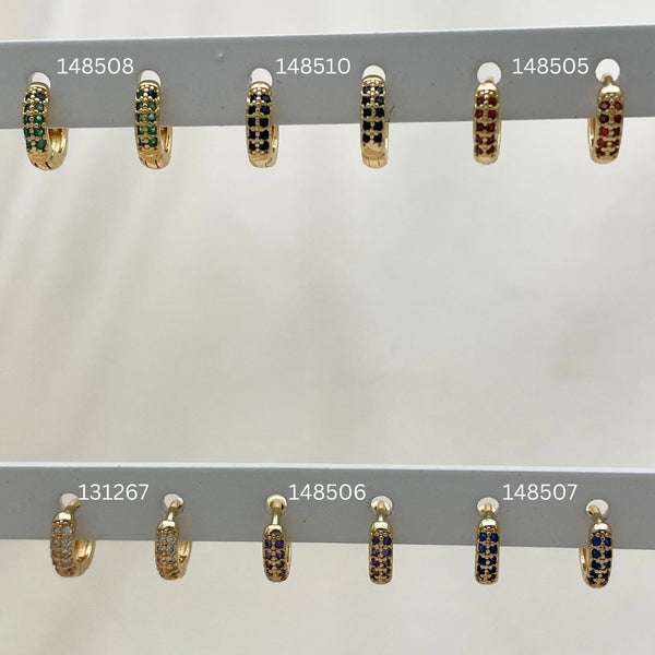 Gold Filled Hoop Earrings — 30 Assorted Dainty Colorful Huggie Hoops in $3.33 — main product view — SKU 152736 | Oro Laminado aretes de aro — 30 Assorted Dainty Colorful Huggie Hoops in $3.33 — SKU 152736