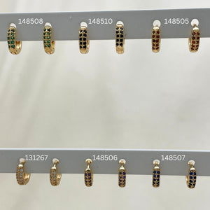 Gold Filled Hoop Earrings — 30 Assorted Dainty Colorful Huggie Hoops in $3.33 — main product view — SKU 152736 | Oro Laminado aretes de aro — 30 Assorted Dainty Colorful Huggie Hoops in $3.33 — SKU 152736
