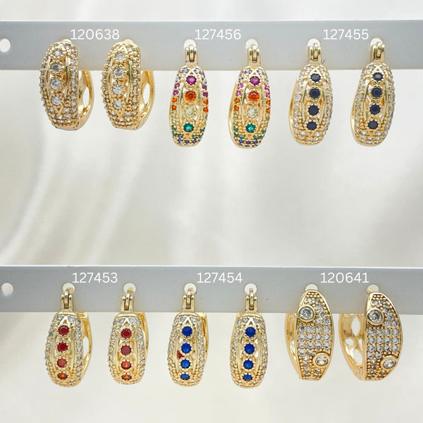 Gold Filled Hoop Earrings — 30 Assorted Colorful Huggie Hoops in $3.33 each — main product view — SKU 152737 | Oro Laminado aretes de aro — 30 Assorted Colorful Huggie Hoops in $3.33 each — SKU 152737