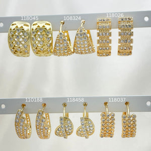Gold Filled Hoop Earrings — 28 Assorted Large Huggie Hoops in $3.57 each — main product view — SKU 152738 | Oro Laminado aretes de aro — 28 Assorted Large Huggie Hoops in $3.57 each — SKU 152738