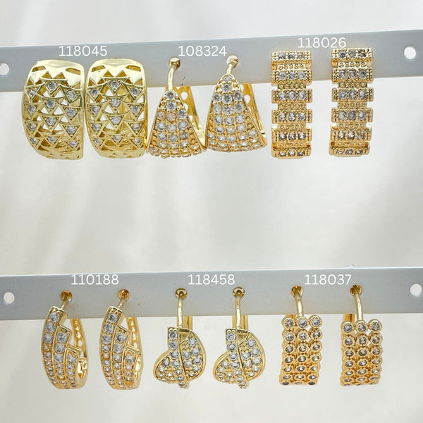 Gold Filled Hoop Earrings — 28 Assorted Large Huggie Hoops in $3.57 each — main product view — SKU 152738 | Oro Laminado aretes de aro — 28 Assorted Large Huggie Hoops in $3.57 each — SKU 152738
