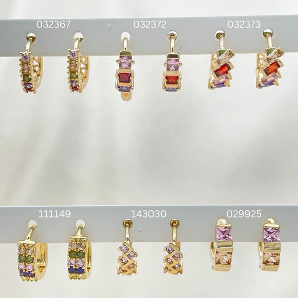 Gold Filled Hoop Earrings — 30 Assorted Multicolor Huggie Hoops in $3.33 each — main product view — SKU 152739 | Oro Laminado aretes de aro — 30 Assorted Multicolor Huggie Hoops in $3.33 each — SKU 152739