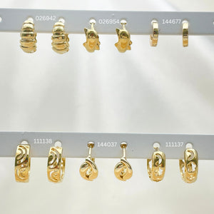 Gold Filled Hoop Earrings — 50 Assorted Huggie Hoops in $2.00 each for — main product view — SKU 152740 | Oro Laminado aretes de aro — 50 Assorted Huggie Hoops in $2.00 each for — SKU 152740