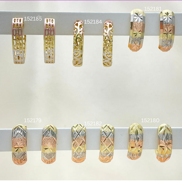 Gold Filled Hoop Earrings — 30 Assorted Tricolor Huggie Hoops in $3.33 each — main product view — SKU 152742 | Oro Laminado aretes de aro — 30 Assorted Tricolor Huggie Hoops in $3.33 each — SKU 152742