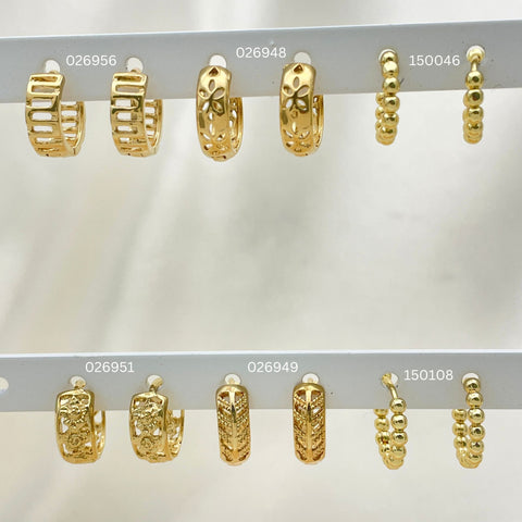 50 argollas Huggie de oro surtidas en Oro Laminado Gold Filled ($2.00 cada una) por $100 Gold Layered 
