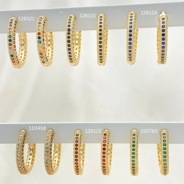 Gold Filled Hoop Earrings — 28 Assorted Large Colorful Huggie Hoops in $3.57 — main product view — SKU 152753 | Oro Laminado aretes de aro — 28 Assorted Large Colorful Huggie Hoops in $3.57 — SKU 152753