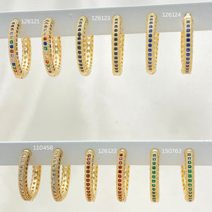 Gold Filled Hoop Earrings — 28 Assorted Large Colorful Huggie Hoops in $3.57 — main product view — SKU 152753 | Oro Laminado aretes de aro — 28 Assorted Large Colorful Huggie Hoops in $3.57 — SKU 152753