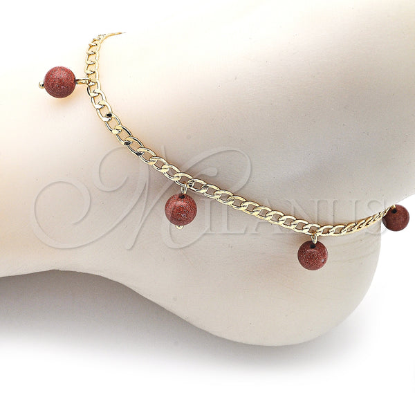 Gold Filled Anklet — Charm Anklet Curb Design with Brown Goldstone Venturina — alternate product view — SKU 152754 | Oro Laminado tobillera — Charm Anklet Curb diseño with Brown Goldstone Venturina — SKU 152754