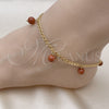 Oro Laminado Charm Anklet , Gold Filled Style Curb Design, with Brown Goldstone Venturina, Polished, Golden Finish, 03.63.2073.10 (04 MM Thickness, 10 Inches Length)