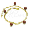 Oro Laminado Charm Anklet , Gold Filled Style Curb Design, with Brown Goldstone Venturina, Polished, Golden Finish, 03.63.2073.10 (04 MM Thickness, 10 Inches Length)