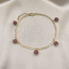 Oro Laminado Charm Anklet , Gold Filled Style Curb Design, with Brown Goldstone Venturina, Polished, Golden Finish, 03.63.2073.10 (04 MM Thickness, 10 Inches Length)