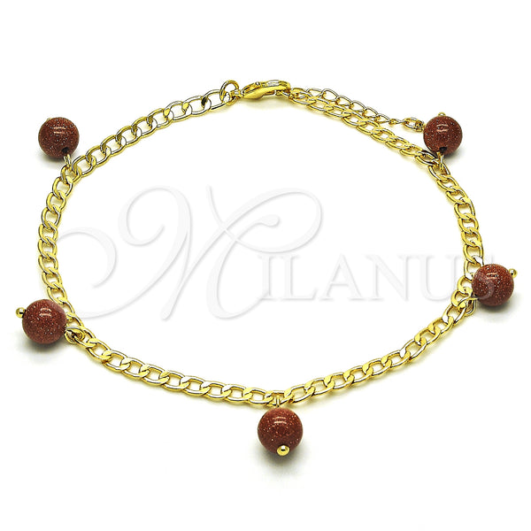 Gold Filled Anklet — Charm Anklet Curb Design with Brown Goldstone Venturina — main product view — SKU 152754 | Oro Laminado tobillera — Charm Anklet Curb diseño with Brown Goldstone Venturina — SKU 152754