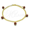 Oro Laminado Charm Anklet , Gold Filled Style Curb Design, with Brown Goldstone Venturina, Polished, Golden Finish, 03.63.2073.10 (04 MM Thickness, 10 Inches Length)