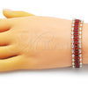 Oro Laminado Tennis Bracelet, Gold Filled Style Baguette Design, with Garnet and White Cubic Zirconia, Polished, Golden Finish, 03.341.0201.1.07 (11 MM Thickness, 7 Inches Length)