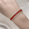 Oro Laminado Tennis Bracelet, Gold Filled Style Baguette Design, with Garnet and White Cubic Zirconia, Polished, Golden Finish, 03.341.0201.1.07 (11 MM Thickness, 7 Inches Length)