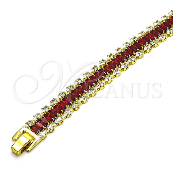 Gold Filled Bracelet — Tennis Bracelet Baguette Design with Garnet and White — alternate product view — SKU 152760 | Oro Laminado brazalete — Tennis Bracelet Baguette diseño with Garnet and blanco — SKU 152760