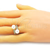 Oro Laminado Multi Stone Ring, Gold Filled Style with White Micro Pave and Ivory Pearl, Polished, Golden Finish, 01.341.0097