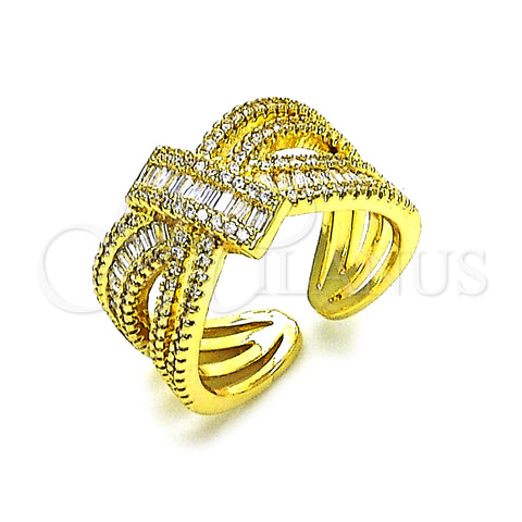 Oro Laminado Multi Stone Ring, Gold Filled Style Bow and Baguette Design, with White Cubic Zirconia and White Micro Pave, Polished, Golden Finish, 01.341.0099 (One size fits all)