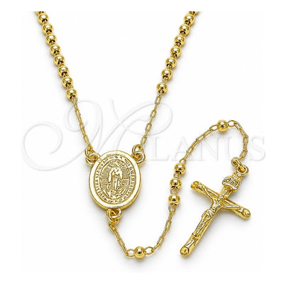 Oro Laminado Thin Rosary, Gold Filled Style Guadalupe and Crucifix Design, Polished, Golden Finish, 09.213.0045.18