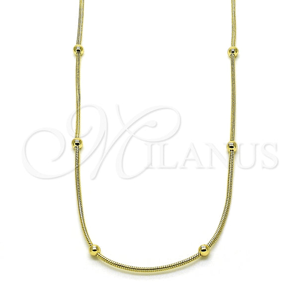 Oro Laminado Fancy Necklace, Gold Filled Style Ball and Rat Tail Design, Polished, Golden Finish, 04.213.0296.18 (01 MM Thickness, 18 Inches Length)