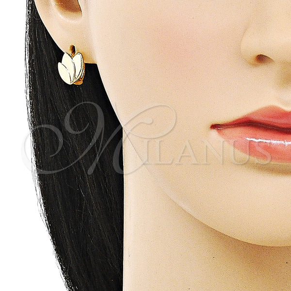 Gold Filled Hoop Earrings — Huggie Hoop Leaf Design Polished 02. — alternate product view — SKU 152787 | Oro Laminado aretes de aro — Huggie Hoop Leaf diseño pulido 02. — SKU 152787