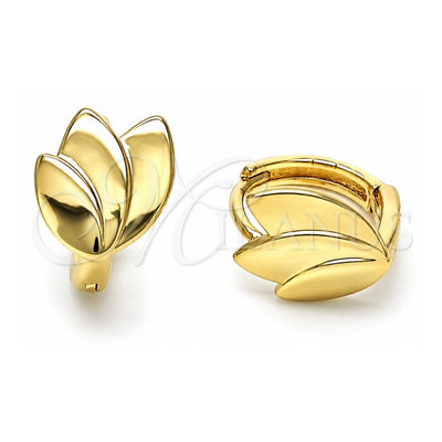 Oro Laminado Huggie Hoop, Gold Filled Style Leaf Design, Polished, Golden Finish, 02.213.0476.12