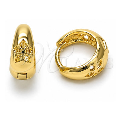 Oro Laminado Huggie Hoop, Gold Filled Style Flower Design, Polished, Golden Finish, 02.213.0481.12