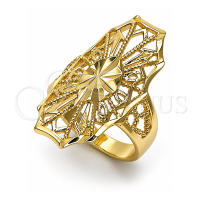 Oro Laminado Elegant Ring, Gold Filled Style Flower and Arrow Design, Diamond Cutting Finish, Golden Finish, 01.233.0032.08 (Size 8)