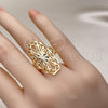 Oro Laminado Elegant Ring, Gold Filled Style Flower and Arrow Design, Diamond Cutting Finish, Golden Finish, 01.233.0032.09 (Size 9)