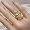 Oro Laminado Elegant Ring, Gold Filled Style Filigree Design, Diamond Cutting Finish, Golden Finish, 01.233.0034.08 (Size 8)