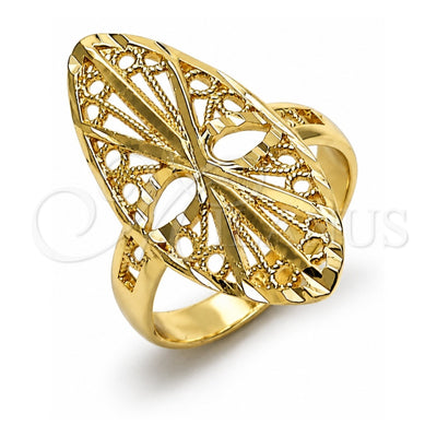 Oro Laminado Elegant Ring, Gold Filled Style Filigree Design, Diamond Cutting Finish, Golden Finish, 01.233.0034.08 (Size 8)