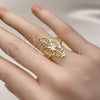 Oro Laminado Elegant Ring, Gold Filled Style Flower and Leaf Design, Diamond Cutting Finish, Golden Finish, 01.233.0035.07 (Size 7)