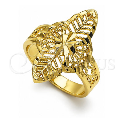 Oro Laminado Elegant Ring, Gold Filled Style Flower and Leaf Design, Diamond Cutting Finish, Golden Finish, 01.233.0035.08 (Size 8)