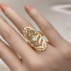 Oro Laminado Elegant Ring, Gold Filled Style Flower and Arrow Design, Diamond Cutting Finish, Golden Finish, 01.233.0036.07 (Size 7)
