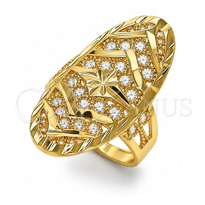 Oro Laminado Elegant Ring, Gold Filled Style Flower and Arrow Design, Diamond Cutting Finish, Golden Finish, 01.233.0036.09 (Size 9)