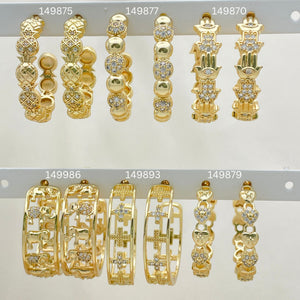 Gold Filled Hoop Earrings — 25 Assorted Half Hoops in $4.00 each for — main product view — SKU 152811 | Oro Laminado aretes de aro — 25 Assorted Half Hoops in $4.00 each for — SKU 152811