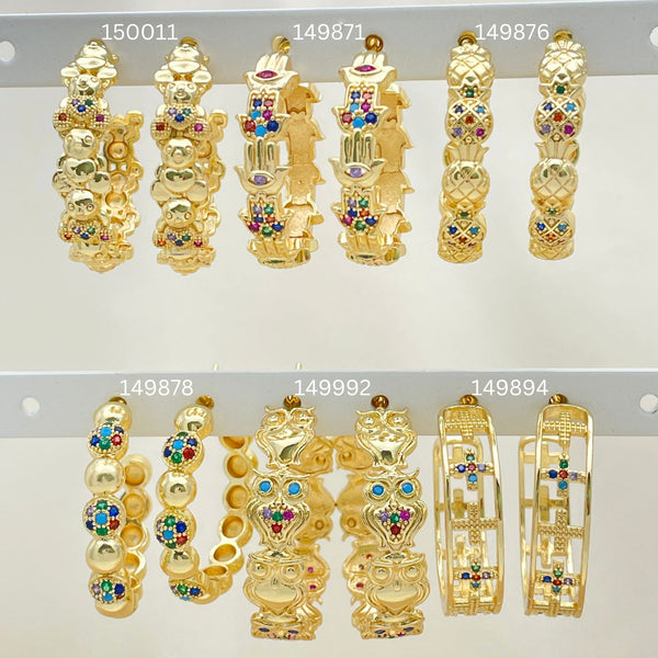 Gold Filled Hoop Earrings — 25 Assorted Half Hoops in $4.00 each for — main product view — SKU 152812 | Oro Laminado aretes de aro — 25 Assorted Half Hoops in $4.00 each for — SKU 152812