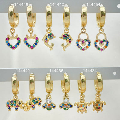 Gold Filled Hoop Earrings — 30 Assorted Charm Huggie Hoops in $3.33 each for wholesale, main product view