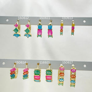 Gold Filled Hoop Earrings — 30 Assorted Colorful Huggie Hoops in $3.33 each — main product view — SKU 152814 | Oro Laminado aretes de aro — 30 Assorted Colorful Huggie Hoops in $3.33 each — SKU 152814