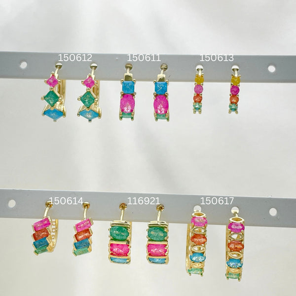 Gold Filled Hoop Earrings — 30 Assorted Colorful Huggie Hoops in $3.33 each — main product view — SKU 152814 | Oro Laminado aretes de aro — 30 Assorted Colorful Huggie Hoops in $3.33 each — SKU 152814