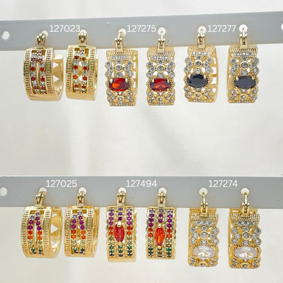 Gold Filled Hoop Earrings — 30 Assorted Colorful Zirconia Huggie Hoops in $3.33 for wholesale, main product view
