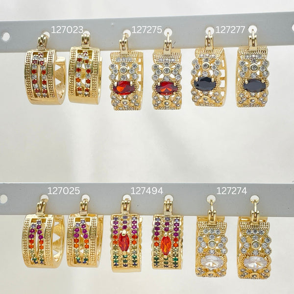 Gold Filled Hoop Earrings — 30 Assorted Colorful Zirconia Huggie Hoops in $3.33 — main product view — SKU 152816 | Oro Laminado aretes de aro — 30 Assorted Colorful Zirconia Huggie Hoops in $3.33 — SKU 152816