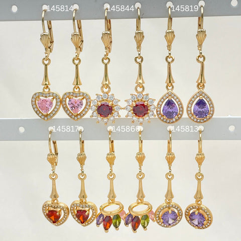 28 Assorted Colorful Long Earrings in Oro Laminado Gold Filled ($3.57 each) for $100 Gold Layered