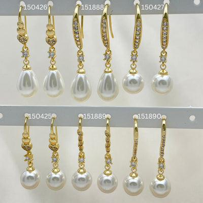 Gold Filled Ring — 30 Assorted Long Pearl Earrings in $3.33 each — main product view — SKU 152822 | Oro Laminado anillo — 30 Assorted Long Pearl Earrings in $3.33 each — SKU 152822