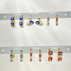 Gold Filled Hoop Earrings — 30 Assorted Evil Eye Huggie Hoops in $3.33 — main product view — SKU 152823 | Oro Laminado aretes de aro — 30 Assorted Evil Eye Huggie Hoops in $3.33 — SKU 152823