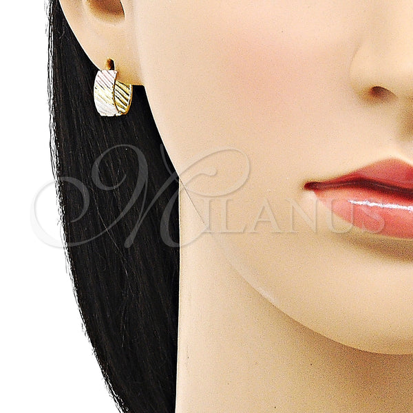 Gold Filled Hoop Earrings — Huggie Hoop Diamond Cutting Tricolor 02. — alternate product view — SKU 152852 | Oro Laminado aretes de aro — Huggie Hoop Diamond Cutting Tricolor 02. — SKU 152852