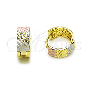 Gold Filled Hoop Earrings — Huggie Hoop Diamond Cutting Tricolor 02. — main product view — SKU 152852 | Oro Laminado aretes de aro — Huggie Hoop Diamond Cutting Tricolor 02. — SKU 152852