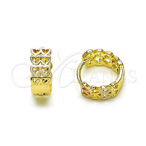 Gold Filled Hoop Earrings — Huggie Hoop Heart Design Polished Tricolor 02. — main product view — SKU 152853 | Oro Laminado aretes de aro — Huggie Hoop corazón diseño pulido Tricolor 02. — SKU 152853
