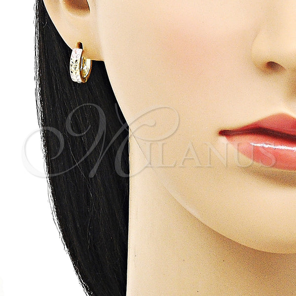 Gold Filled Hoop Earrings — Huggie Hoop Tree Design Polished Tricolor 02. — alternate product view — SKU 152854 | Oro Laminado aretes de aro — Huggie Hoop Tree diseño pulido Tricolor 02. — SKU 152854